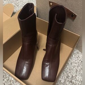 Mango square toe leather ankle booties - comfortable, versatile and color 10/10